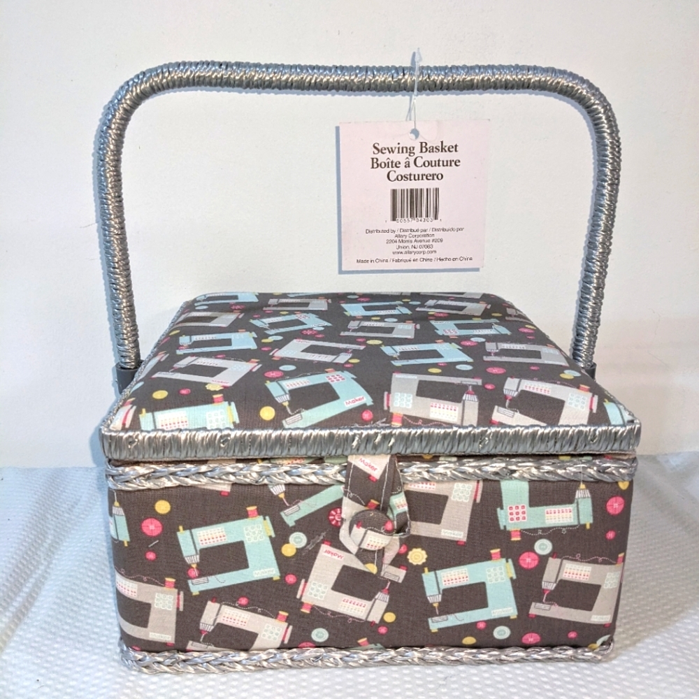 NEW Craft & Sewing Box w/ Tray Machine Pattern for Handcrafted Handmade tools